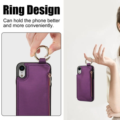 For iPhone XS / X RFlD Anti-theft Double Buckle Ring Zipper Card Phone Case(Dark Purple) - More iPhone Cases by buy2fix | Online Shopping UK | buy2fix