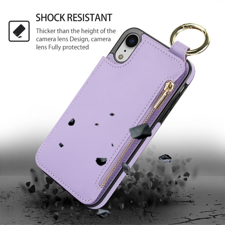 For iPhone XS / X RFlD Anti-theft Double Buckle Ring Zipper Card Phone Case(Purple) - More iPhone Cases by buy2fix | Online Shopping UK | buy2fix