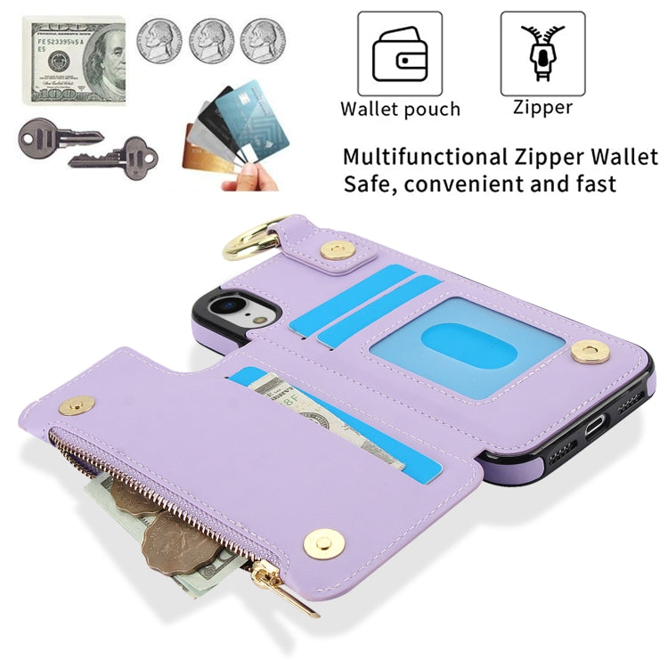For iPhone XS / X RFlD Anti-theft Double Buckle Ring Zipper Card Phone Case(Purple) - More iPhone Cases by buy2fix | Online Shopping UK | buy2fix