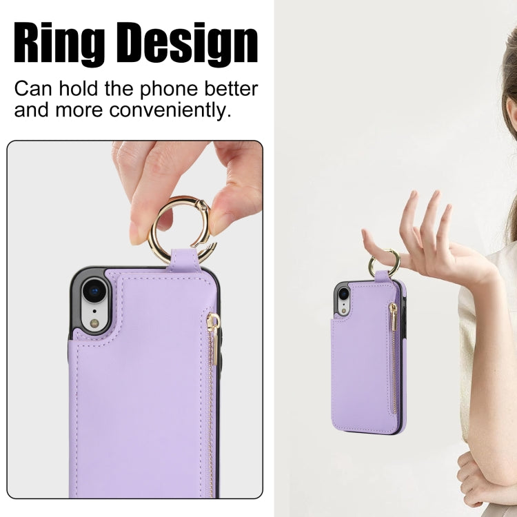 For iPhone XS / X RFlD Anti-theft Double Buckle Ring Zipper Card Phone Case(Purple) - More iPhone Cases by buy2fix | Online Shopping UK | buy2fix