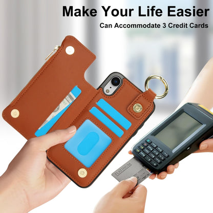 For iPhone XS / X RFlD Anti-theft Double Buckle Ring Zipper Card Phone Case(Brown) - More iPhone Cases by buy2fix | Online Shopping UK | buy2fix