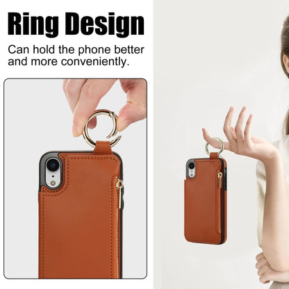 For iPhone XS / X RFlD Anti-theft Double Buckle Ring Zipper Card Phone Case(Brown) - More iPhone Cases by buy2fix | Online Shopping UK | buy2fix