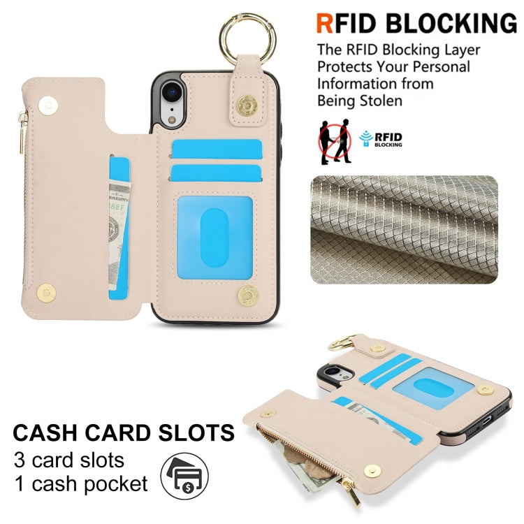 For iPhone XR RFlD Anti-theft Double Buckle Ring Zipper Card Phone Case(White) - More iPhone Cases by buy2fix | Online Shopping UK | buy2fix