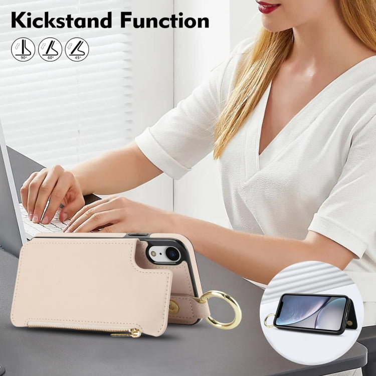 For iPhone XR RFlD Anti-theft Double Buckle Ring Zipper Card Phone Case(White) - More iPhone Cases by buy2fix | Online Shopping UK | buy2fix