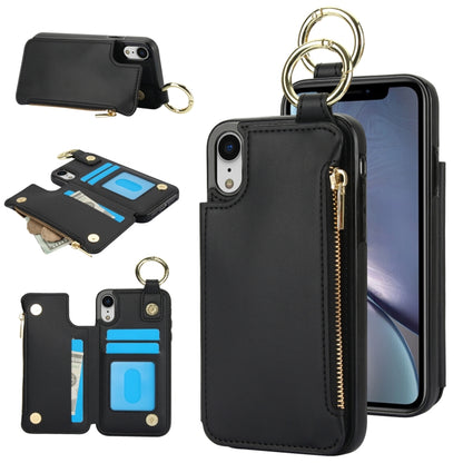 For iPhone XR RFlD Anti-theft Double Buckle Ring Zipper Card Phone Case(Black) - More iPhone Cases by buy2fix | Online Shopping UK | buy2fix