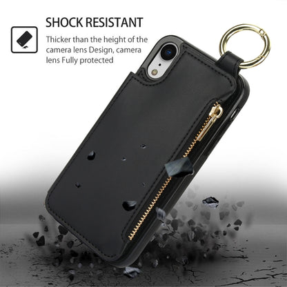 For iPhone XR RFlD Anti-theft Double Buckle Ring Zipper Card Phone Case(Black) - More iPhone Cases by buy2fix | Online Shopping UK | buy2fix
