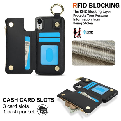 For iPhone XR RFlD Anti-theft Double Buckle Ring Zipper Card Phone Case(Black) - More iPhone Cases by buy2fix | Online Shopping UK | buy2fix
