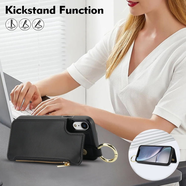 For iPhone XR RFlD Anti-theft Double Buckle Ring Zipper Card Phone Case(Black) - More iPhone Cases by buy2fix | Online Shopping UK | buy2fix
