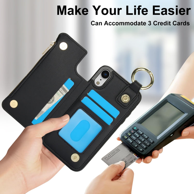 For iPhone XR RFlD Anti-theft Double Buckle Ring Zipper Card Phone Case(Black) - More iPhone Cases by buy2fix | Online Shopping UK | buy2fix