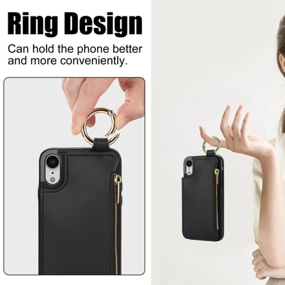 For iPhone XR RFlD Anti-theft Double Buckle Ring Zipper Card Phone Case(Black) - More iPhone Cases by buy2fix | Online Shopping UK | buy2fix