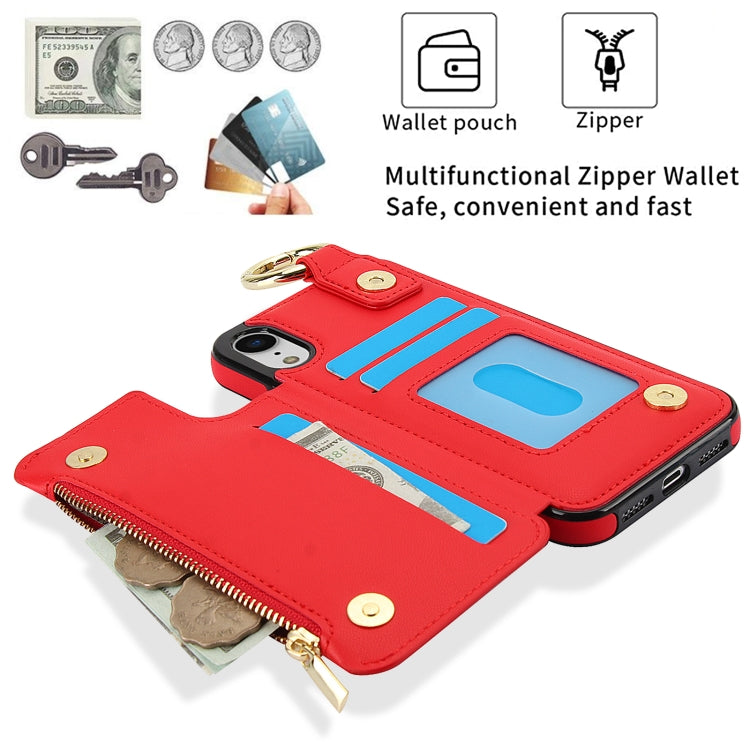 For iPhone XR RFlD Anti-theft Double Buckle Ring Zipper Card Phone Case(Red) - More iPhone Cases by buy2fix | Online Shopping UK | buy2fix