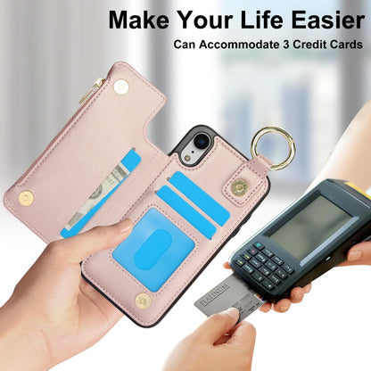 For iPhone XR RFlD Anti-theft Double Buckle Ring Zipper Card Phone Case(Rose Gold) - More iPhone Cases by buy2fix | Online Shopping UK | buy2fix