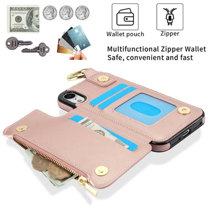 For iPhone XR RFlD Anti-theft Double Buckle Ring Zipper Card Phone Case(Rose Gold) - More iPhone Cases by buy2fix | Online Shopping UK | buy2fix