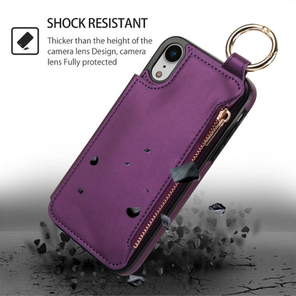 For iPhone XR RFlD Anti-theft Double Buckle Ring Zipper Card Phone Case(Dark Purple) - More iPhone Cases by buy2fix | Online Shopping UK | buy2fix