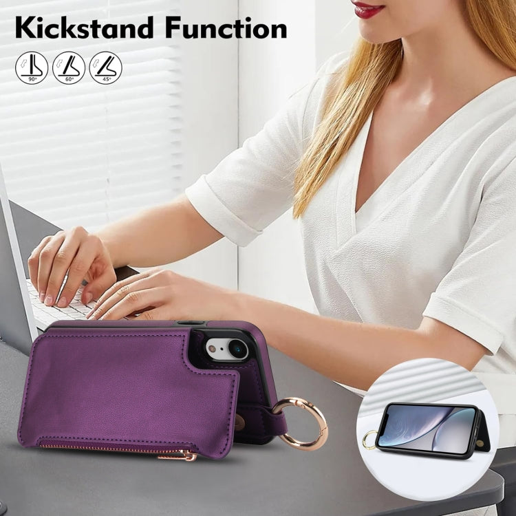 For iPhone XR RFlD Anti-theft Double Buckle Ring Zipper Card Phone Case(Dark Purple) - More iPhone Cases by buy2fix | Online Shopping UK | buy2fix