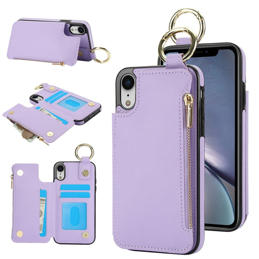 For iPhone XR RFlD Anti-theft Double Buckle Ring Zipper Card Phone Case(Purple) - More iPhone Cases by buy2fix | Online Shopping UK | buy2fix