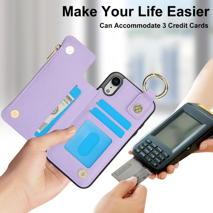 For iPhone XR RFlD Anti-theft Double Buckle Ring Zipper Card Phone Case(Purple) - More iPhone Cases by buy2fix | Online Shopping UK | buy2fix