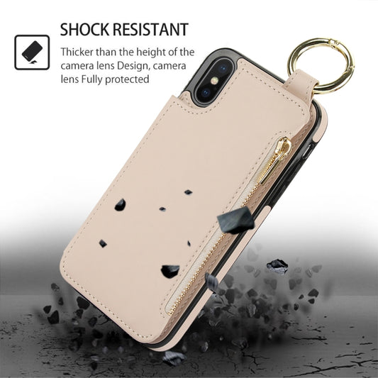 For iPhone XS Max RFlD Anti-theft Double Buckle Ring Zipper Card Phone Case(White) - More iPhone Cases by buy2fix | Online Shopping UK | buy2fix