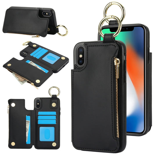 For iPhone XS Max RFlD Anti-theft Double Buckle Ring Zipper Card Phone Case(Black) - More iPhone Cases by buy2fix | Online Shopping UK | buy2fix