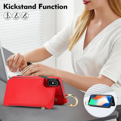 For iPhone XS Max RFlD Anti-theft Double Buckle Ring Zipper Card Phone Case(Red) - More iPhone Cases by buy2fix | Online Shopping UK | buy2fix