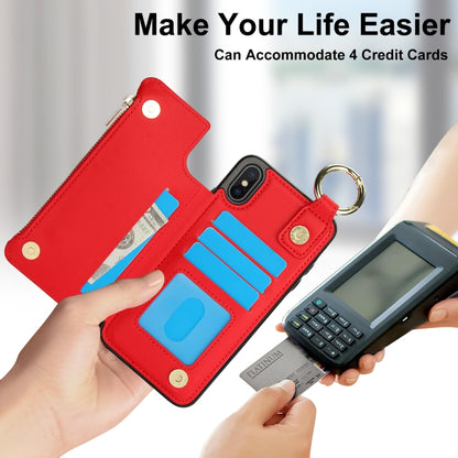 For iPhone XS Max RFlD Anti-theft Double Buckle Ring Zipper Card Phone Case(Red) - More iPhone Cases by buy2fix | Online Shopping UK | buy2fix