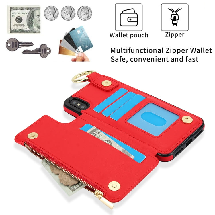 For iPhone XS Max RFlD Anti-theft Double Buckle Ring Zipper Card Phone Case(Red) - More iPhone Cases by buy2fix | Online Shopping UK | buy2fix
