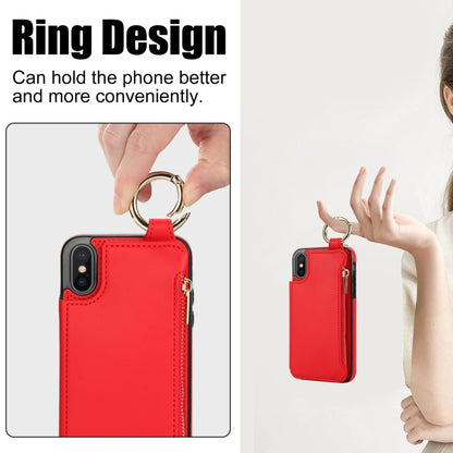 For iPhone XS Max RFlD Anti-theft Double Buckle Ring Zipper Card Phone Case(Red) - More iPhone Cases by buy2fix | Online Shopping UK | buy2fix