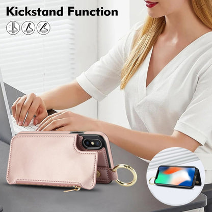 For iPhone XS Max RFlD Anti-theft Double Buckle Ring Zipper Card Phone Case(Rose Gold) - More iPhone Cases by buy2fix | Online Shopping UK | buy2fix