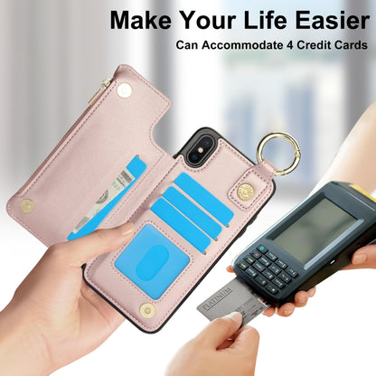For iPhone XS Max RFlD Anti-theft Double Buckle Ring Zipper Card Phone Case(Rose Gold) - More iPhone Cases by buy2fix | Online Shopping UK | buy2fix