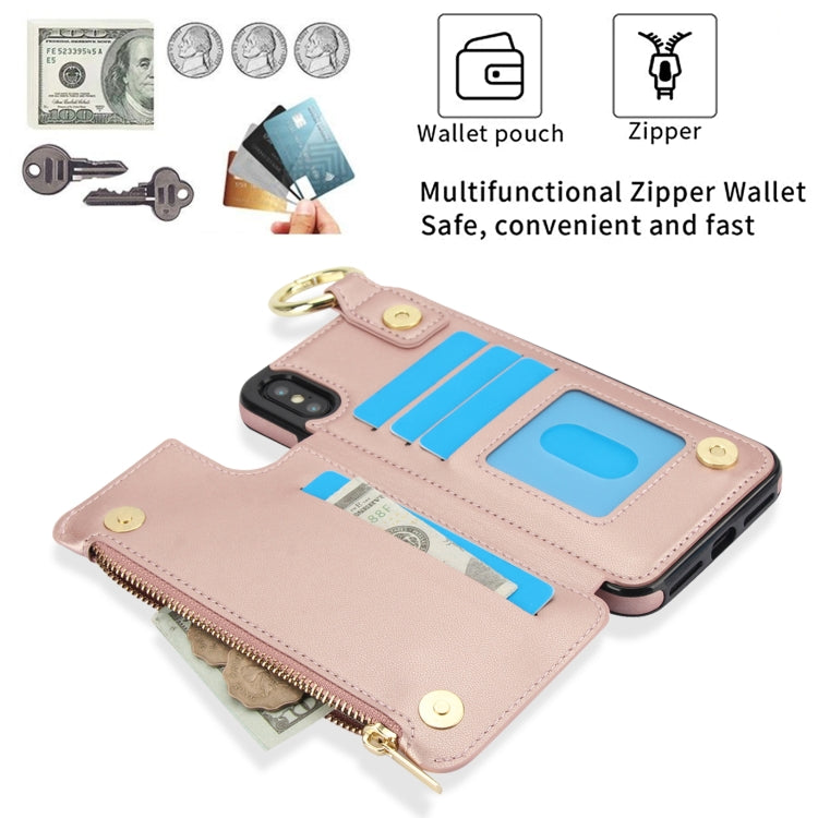 For iPhone XS Max RFlD Anti-theft Double Buckle Ring Zipper Card Phone Case(Rose Gold) - More iPhone Cases by buy2fix | Online Shopping UK | buy2fix