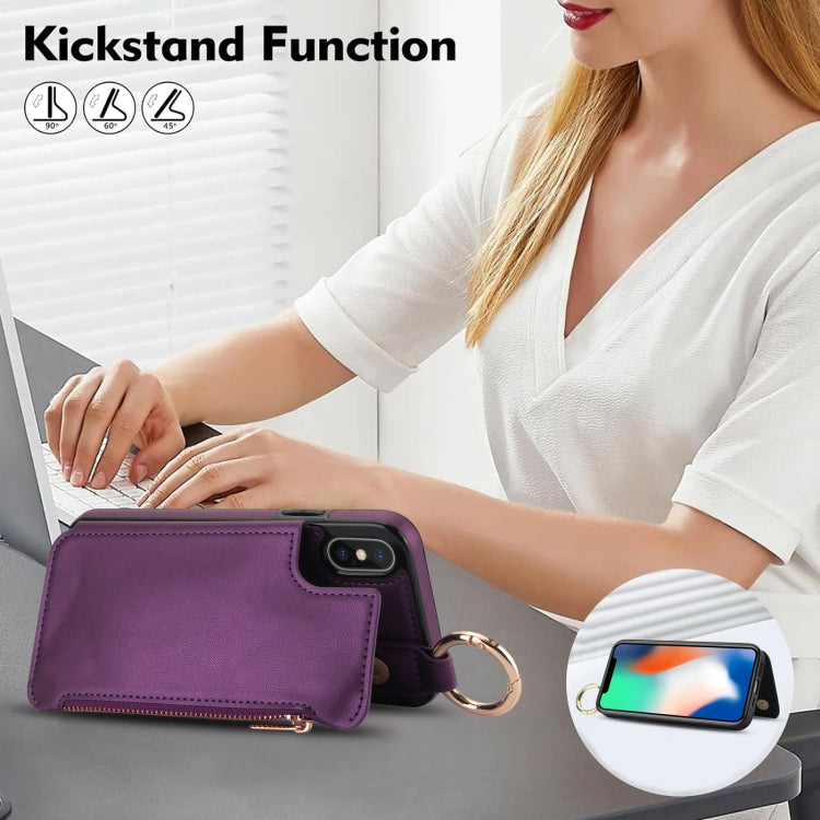 For iPhone XS Max RFlD Anti-theft Double Buckle Ring Zipper Card Phone Case(Dark Purple) - More iPhone Cases by buy2fix | Online Shopping UK | buy2fix