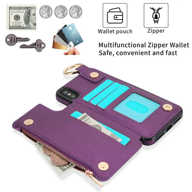 For iPhone XS Max RFlD Anti-theft Double Buckle Ring Zipper Card Phone Case(Dark Purple) - More iPhone Cases by buy2fix | Online Shopping UK | buy2fix