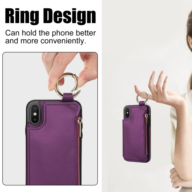For iPhone XS Max RFlD Anti-theft Double Buckle Ring Zipper Card Phone Case(Dark Purple) - More iPhone Cases by buy2fix | Online Shopping UK | buy2fix