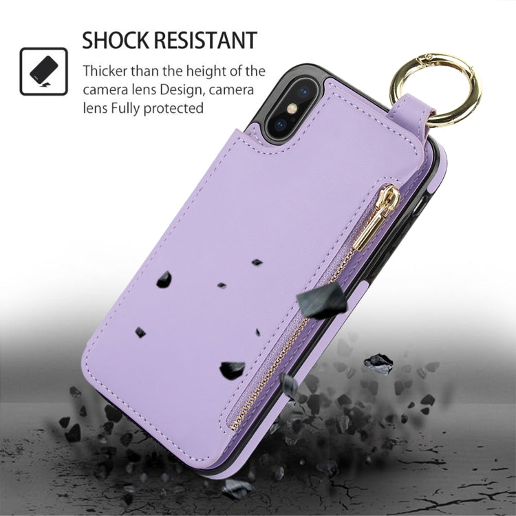 For iPhone XS Max RFlD Anti-theft Double Buckle Ring Zipper Card Phone Case(Purple) - More iPhone Cases by buy2fix | Online Shopping UK | buy2fix
