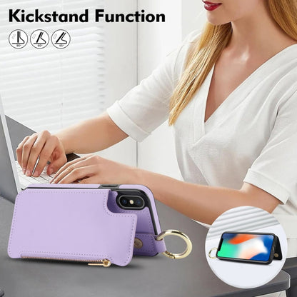 For iPhone XS Max RFlD Anti-theft Double Buckle Ring Zipper Card Phone Case(Purple) - More iPhone Cases by buy2fix | Online Shopping UK | buy2fix
