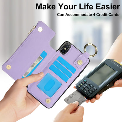 For iPhone XS Max RFlD Anti-theft Double Buckle Ring Zipper Card Phone Case(Purple) - More iPhone Cases by buy2fix | Online Shopping UK | buy2fix