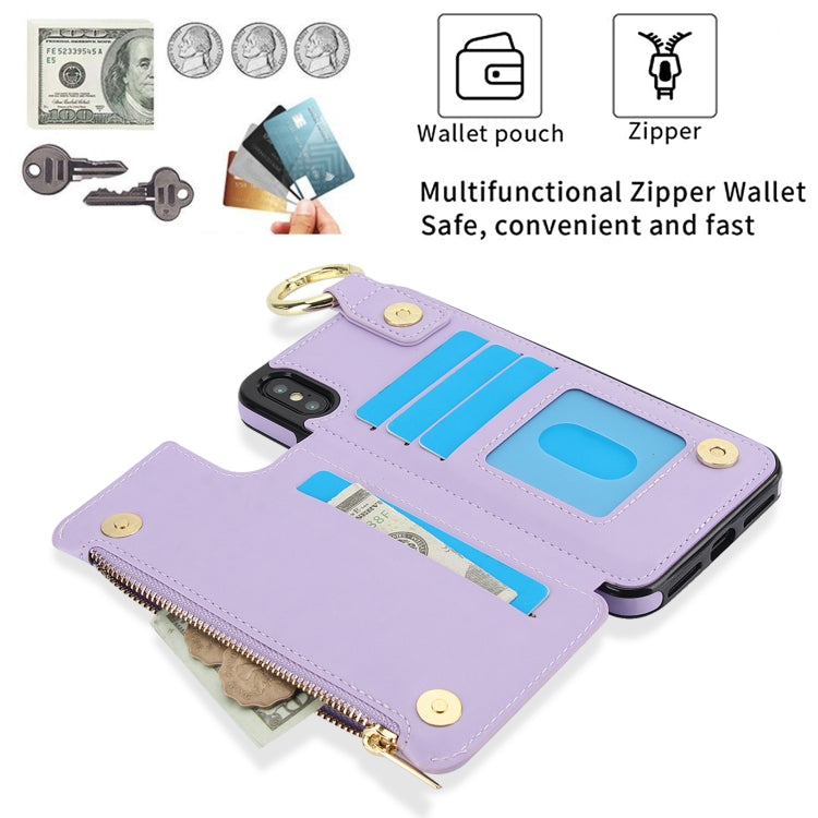 For iPhone XS Max RFlD Anti-theft Double Buckle Ring Zipper Card Phone Case(Purple) - More iPhone Cases by buy2fix | Online Shopping UK | buy2fix