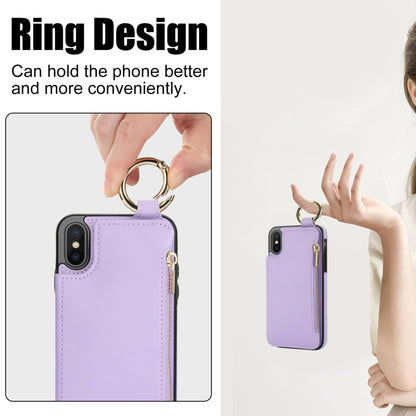 For iPhone XS Max RFlD Anti-theft Double Buckle Ring Zipper Card Phone Case(Purple) - More iPhone Cases by buy2fix | Online Shopping UK | buy2fix