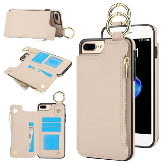 For iPhone 8 Plus / 7 Plus RFlD Anti-theft Double Buckle Ring Zipper Card Phone Case(White) - More iPhone Cases by buy2fix | Online Shopping UK | buy2fix