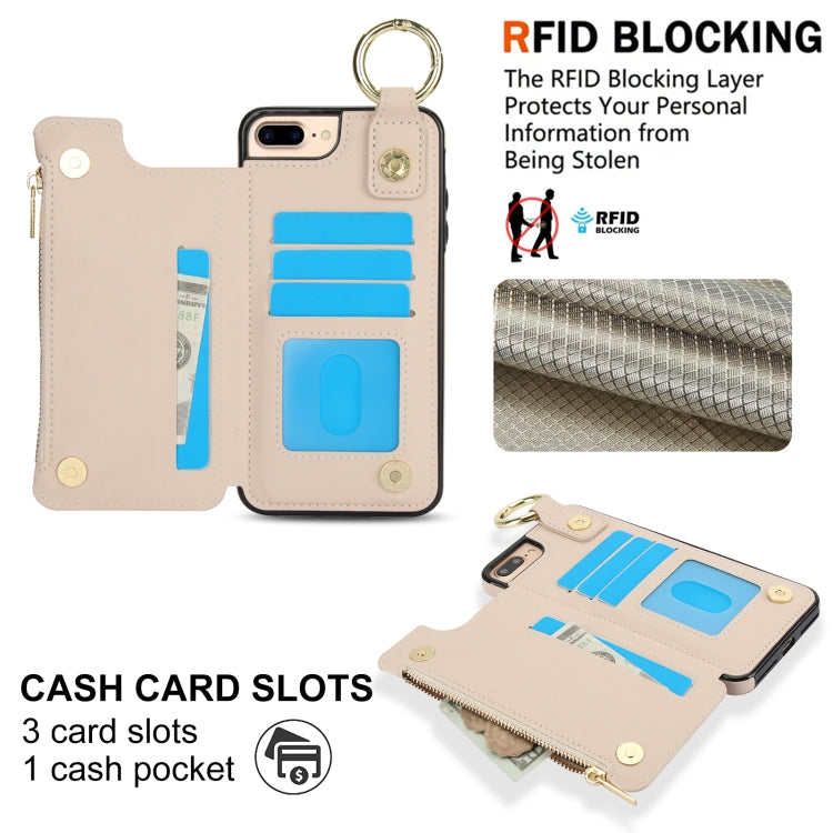 For iPhone 8 Plus / 7 Plus RFlD Anti-theft Double Buckle Ring Zipper Card Phone Case(White) - More iPhone Cases by buy2fix | Online Shopping UK | buy2fix