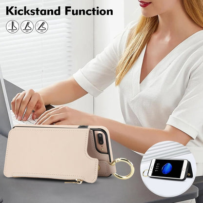 For iPhone 8 Plus / 7 Plus RFlD Anti-theft Double Buckle Ring Zipper Card Phone Case(White) - More iPhone Cases by buy2fix | Online Shopping UK | buy2fix