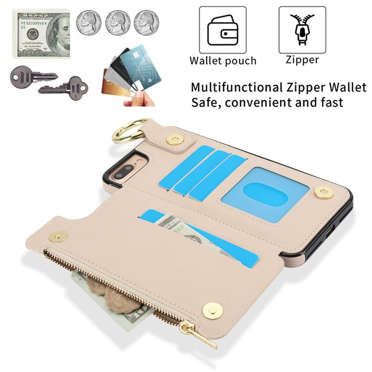 For iPhone 8 Plus / 7 Plus RFlD Anti-theft Double Buckle Ring Zipper Card Phone Case(White) - More iPhone Cases by buy2fix | Online Shopping UK | buy2fix