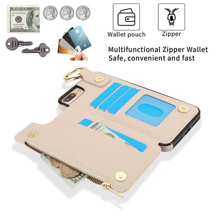 For iPhone 8 Plus / 7 Plus RFlD Anti-theft Double Buckle Ring Zipper Card Phone Case(White) - More iPhone Cases by buy2fix | Online Shopping UK | buy2fix