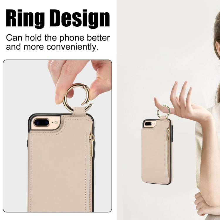 For iPhone 8 Plus / 7 Plus RFlD Anti-theft Double Buckle Ring Zipper Card Phone Case(White) - More iPhone Cases by buy2fix | Online Shopping UK | buy2fix