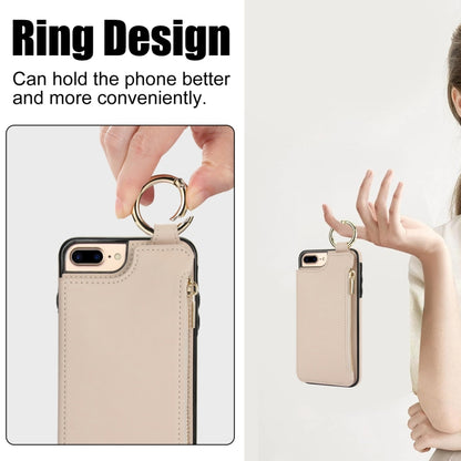 For iPhone 8 Plus / 7 Plus RFlD Anti-theft Double Buckle Ring Zipper Card Phone Case(White) - More iPhone Cases by buy2fix | Online Shopping UK | buy2fix