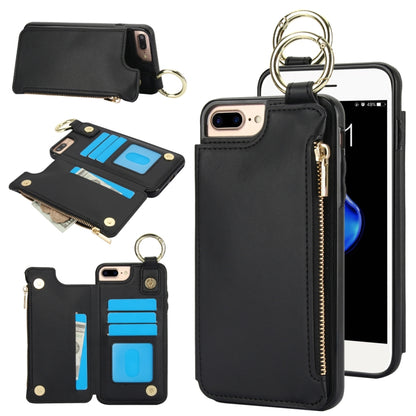 For iPhone 8 Plus / 7 Plus RFlD Anti-theft Double Buckle Ring Zipper Card Phone Case(Black) - More iPhone Cases by buy2fix | Online Shopping UK | buy2fix