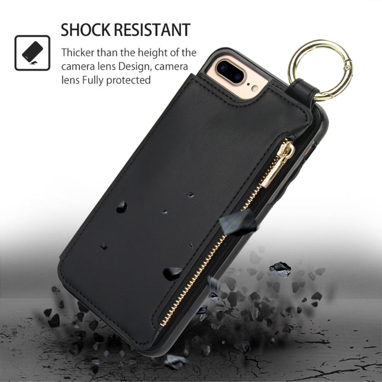 For iPhone 8 Plus / 7 Plus RFlD Anti-theft Double Buckle Ring Zipper Card Phone Case(Black) - More iPhone Cases by buy2fix | Online Shopping UK | buy2fix