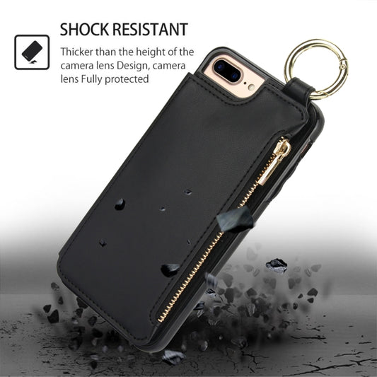 For iPhone 8 Plus / 7 Plus RFlD Anti-theft Double Buckle Ring Zipper Card Phone Case(Black) - More iPhone Cases by buy2fix | Online Shopping UK | buy2fix