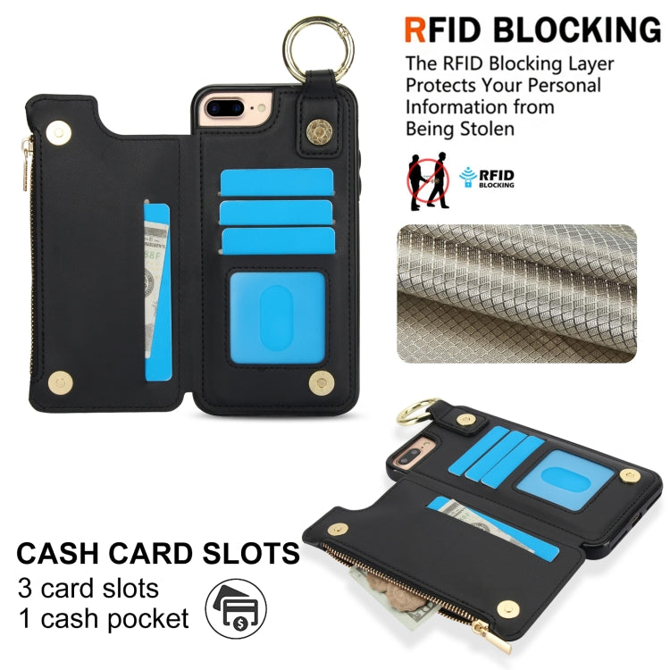 For iPhone 8 Plus / 7 Plus RFlD Anti-theft Double Buckle Ring Zipper Card Phone Case(Black) - More iPhone Cases by buy2fix | Online Shopping UK | buy2fix