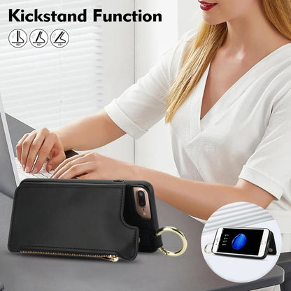 For iPhone 8 Plus / 7 Plus RFlD Anti-theft Double Buckle Ring Zipper Card Phone Case(Black) - More iPhone Cases by buy2fix | Online Shopping UK | buy2fix